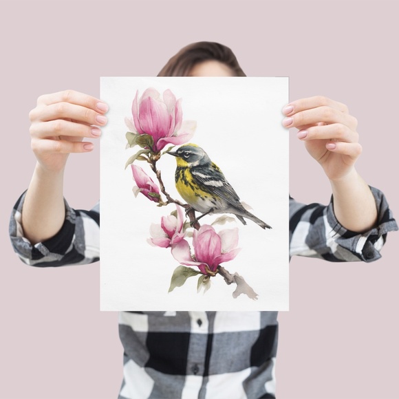Watercolor Magnolia Warbler Bird Portrait Wall Art Print Poster , Unframed - Picture 4 of 7